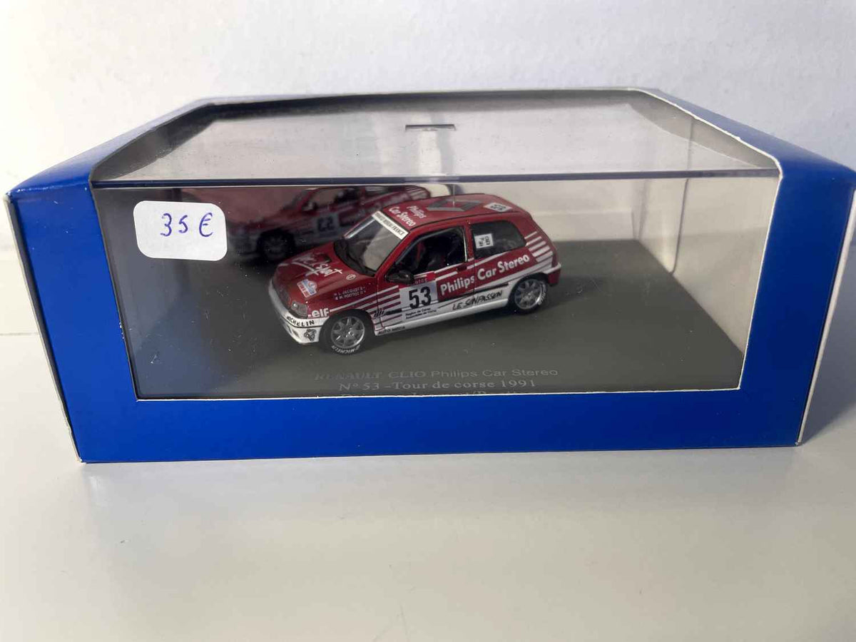 Renault Clio Philips Car Stereo Rot und Weiß Nummer 53 Tour de Corse 1991 (rechteckige Box) - Universal Hobbies