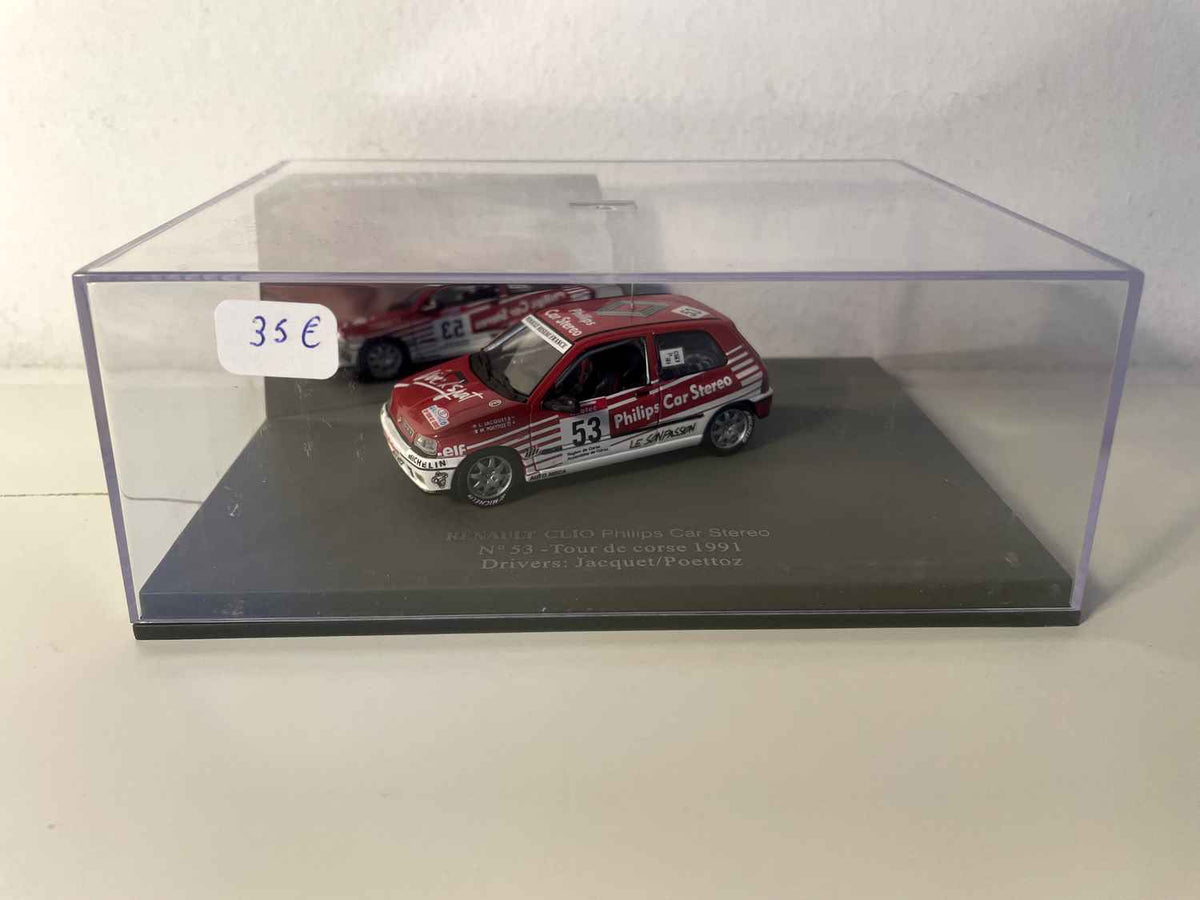 Renault Clio Philips Car Stereo Rot und Weiß Nummer 53 Tour de Corse 1991 (rechteckige Box) - Universal Hobbies