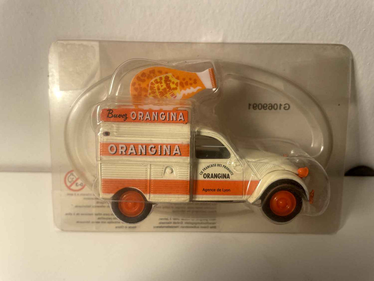 Citroën 2 CV AZU furgonetka pomarańczowa i kremowa z reklamą ORANGINA - Norev