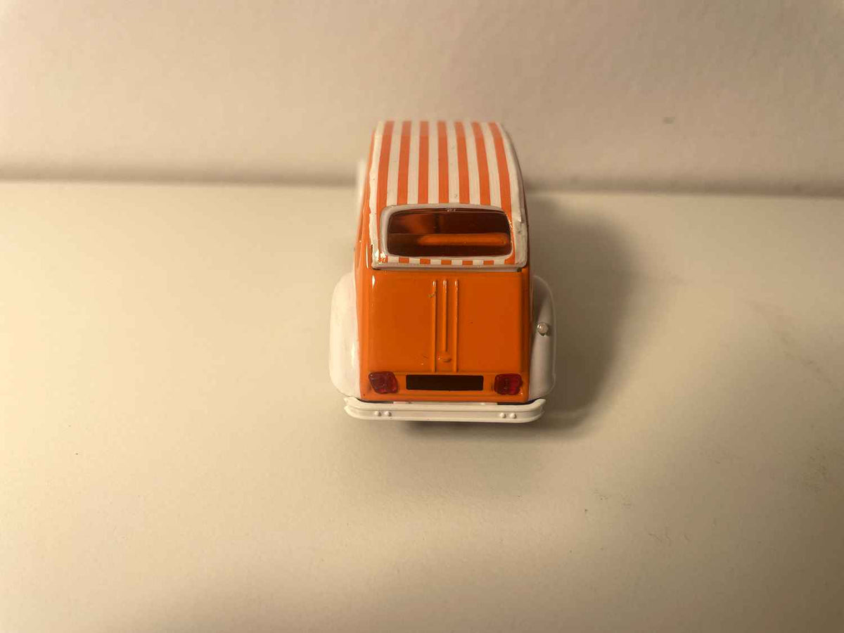 Citroën 2 CV 4 TRANSAT wäiss an orangesch mat wäisser Dachs an orangeschéi Streifen - Norev
