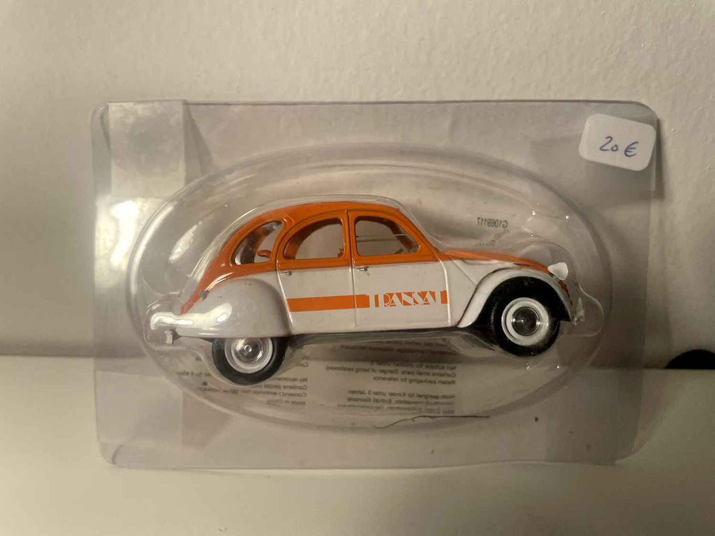 Citroën 2 CV 4 TRANSAT wäiss an orangesch mat wäisser Dachs an orangeschéi Streifen - Norev