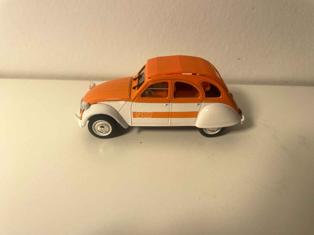 Citroën 2 CV 4 SPOT bianca e arancione con tetto arancione - Norev