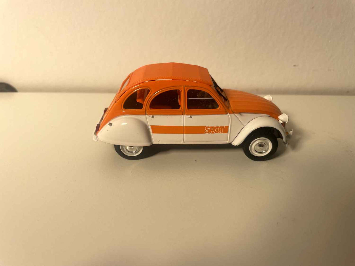 Citroën 2 CV 4 SPOT bianca e arancione con tetto arancione - Norev