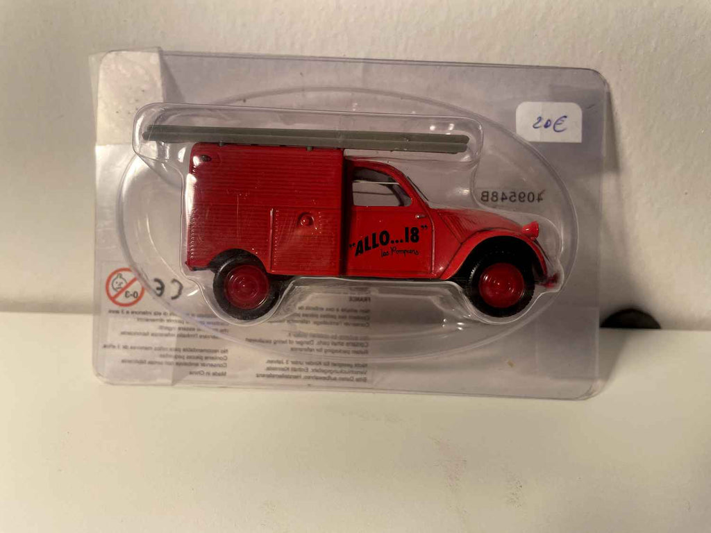 Citroën 2 CV AZU roter Transporter mit Leiter "ALLO 18 DIE FEUERWEHRLEUTE" - Norev