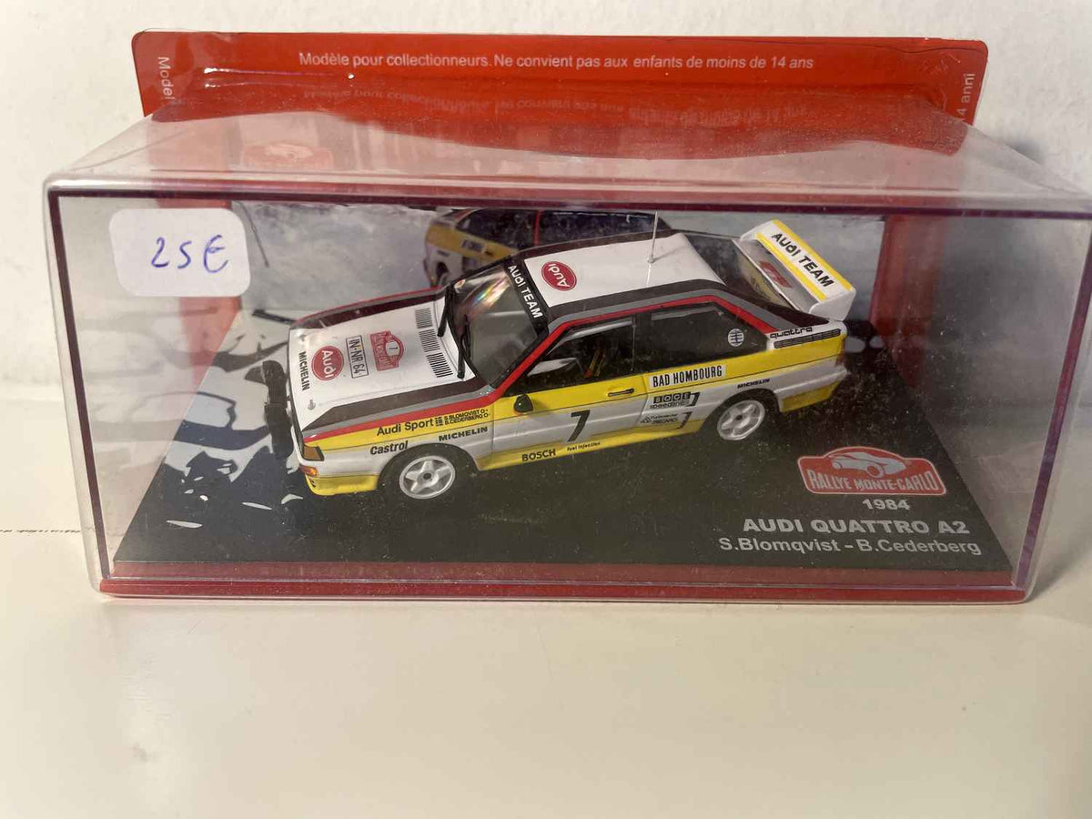 Audi Quattro A2 żółty, biały i czarny numer 7 - Rajd Monte Carlo 1984