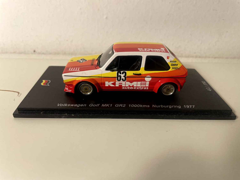 Volkswagen Golf MKI GR2 yellow, orange and red number 63 - 1000 kms of Nurburgring (Germany) from 1977 - SPARK