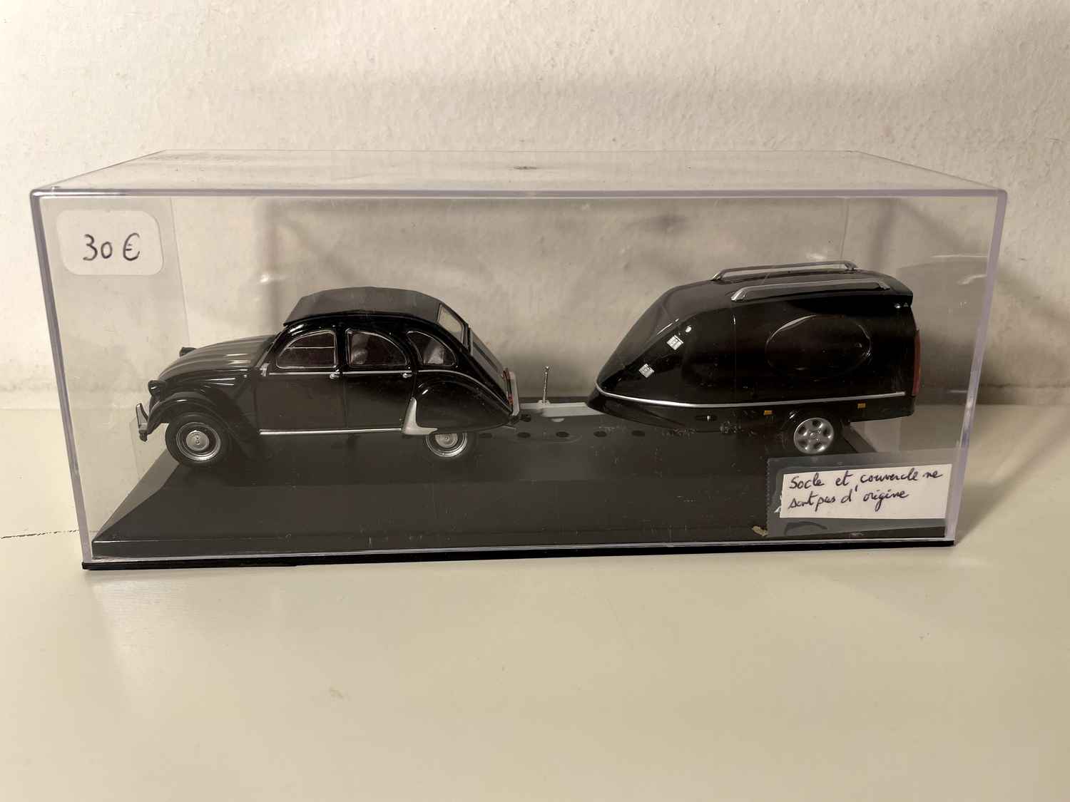 Citroën 2 CV with hearse trailer (car and trailer added on a base)