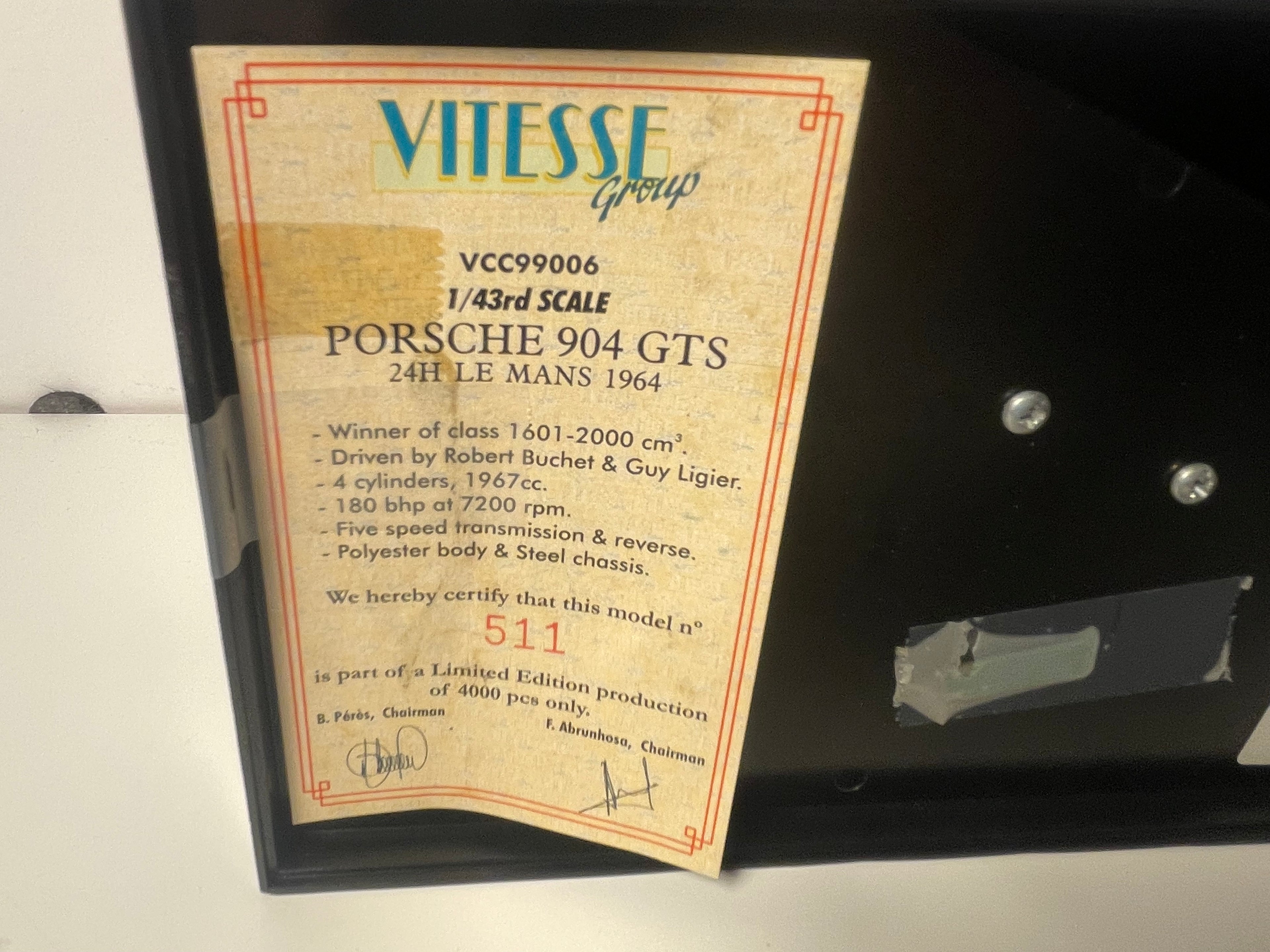 Porsche 904 GTS gris número 34 - 24 horas de Le Mans de 1964 - VITESSE referencia VCC99006 (caja rectangular)