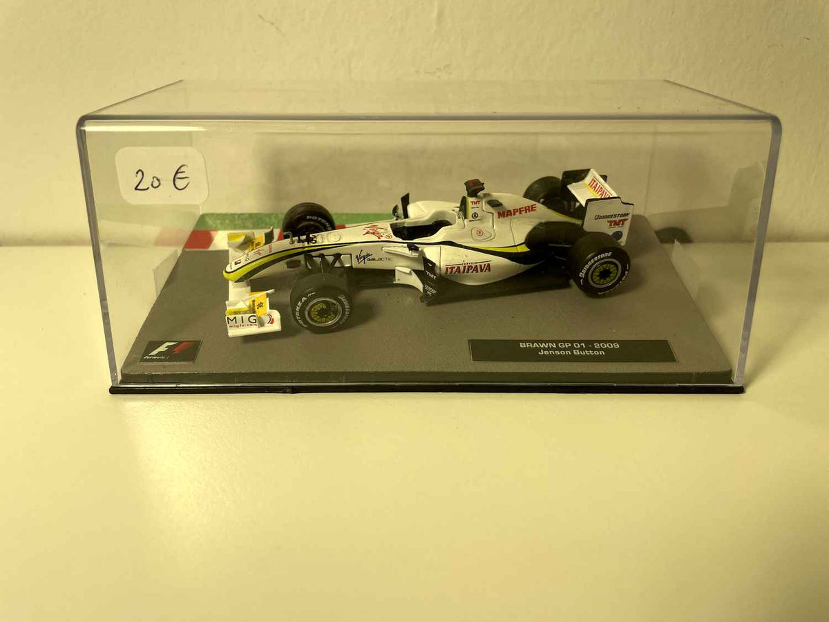 Brawn GP 01 blanche, noire et jaune numéro 22 de 2009 - Formule 1 - Jenson Button