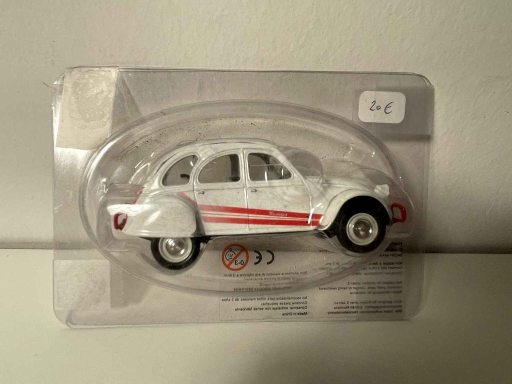 Citroën 2 CV 6 blanche et barres rouges (avec inscription "Rudolph") - Norev (sous blister)