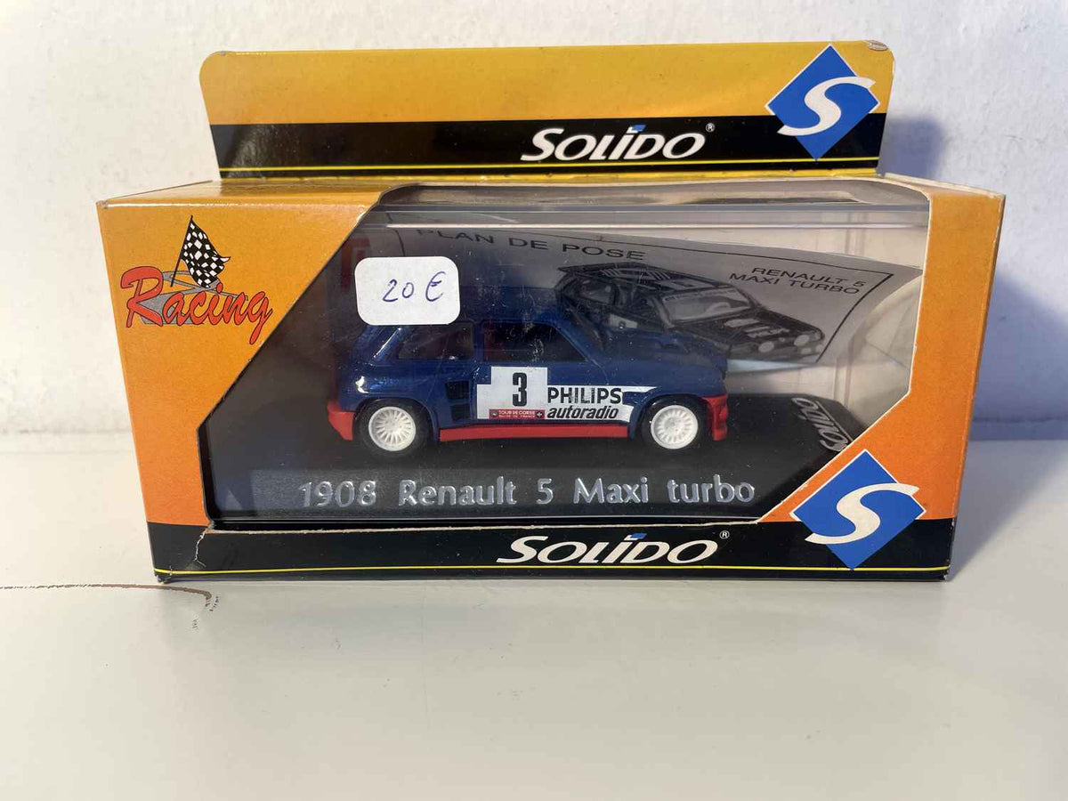 Renault 5 Maxi Turbo blau mit rotem Schweller Nummer 3 (Solido Referenz 1908 orange Box)