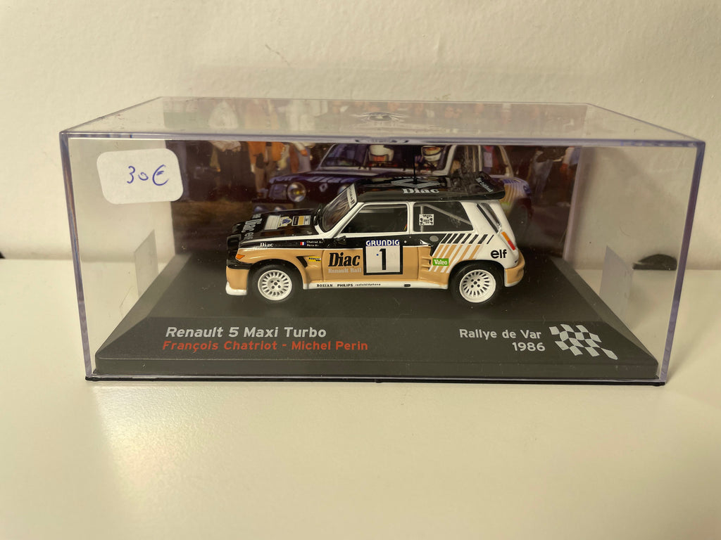 Renault 5 maxi Turbo noire, marron et blanche numéro 1 - rallye du Var 1986