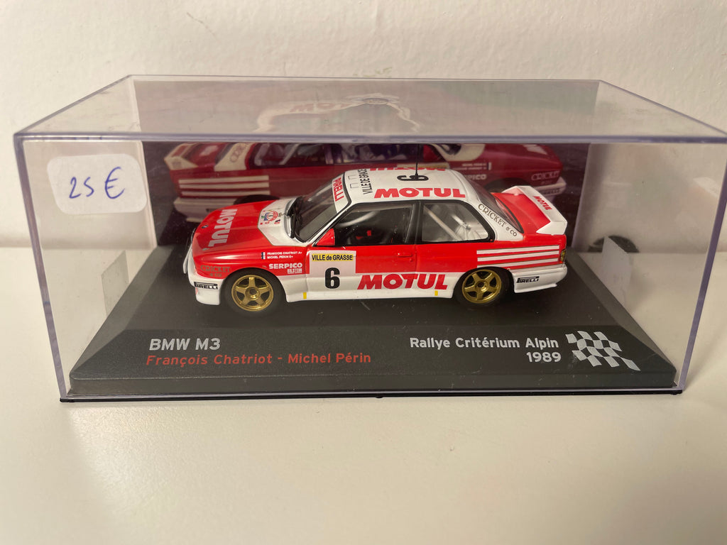 BMW M3 rouge et blanche numéro 6 - rallye critérium alpin 1989