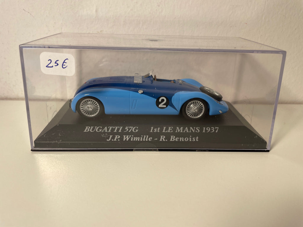 Bugatti 57G niebieska i niebieska numer 2 - 24 godziny Le Mans 1937 (duże pudełko plexi)