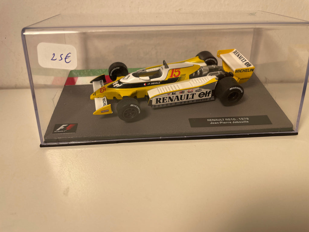 Renault RS10 wäiss, gielleg a schwaarz Nummer 15 vu 1979 - Formule 1