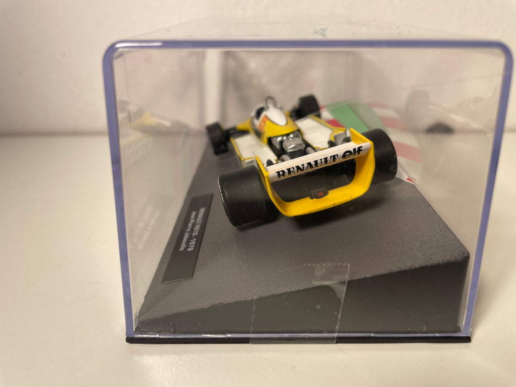 Renault RS10 wäiss, gielleg a schwaarz Nummer 15 vu 1979 - Formule 1