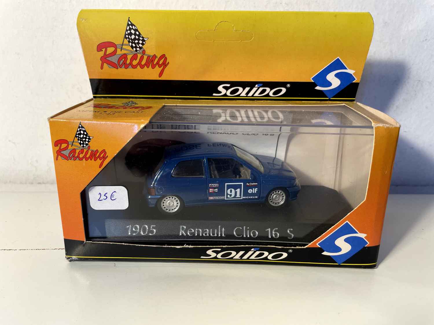 Renault Clio 16S niebieska z numerem 91 (z żółtym pudełkiem) - Solido referencja N°1905