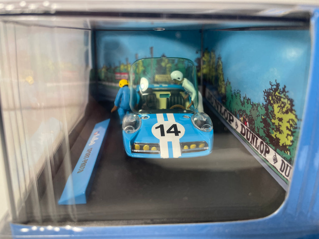 Auto azul y blanco número 14 Vaillante Sport-Proto (Álbum Concerto para pilotos) - Cómic Michel Vaillant