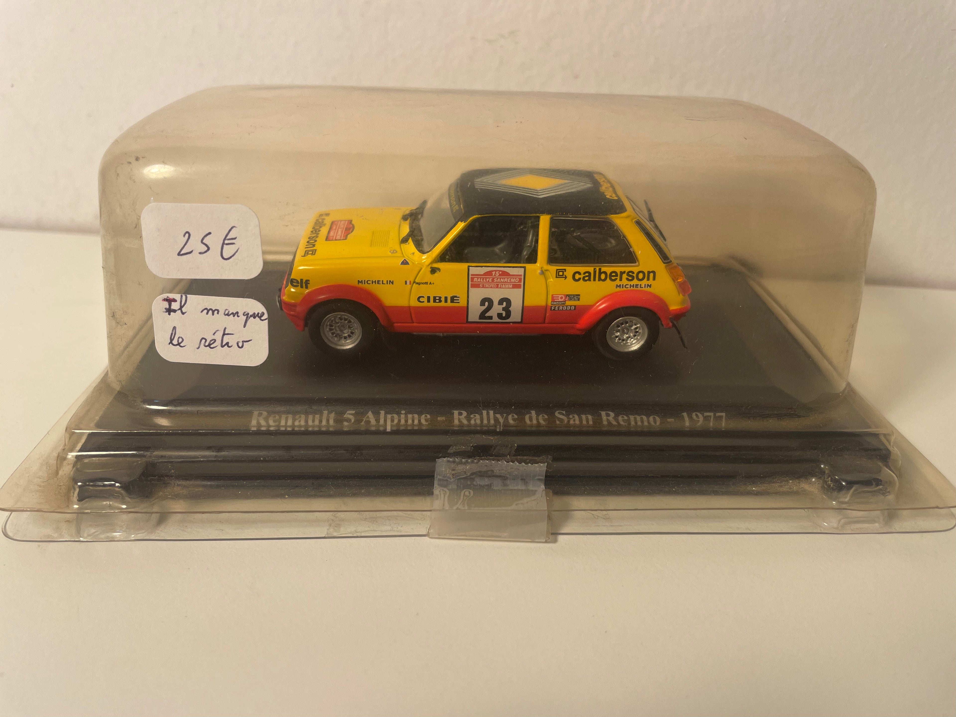 Renault 5 Alpine giel, schwaarz a rout Nummer 23 - Rallye vu San Rémo 1977 (blister)