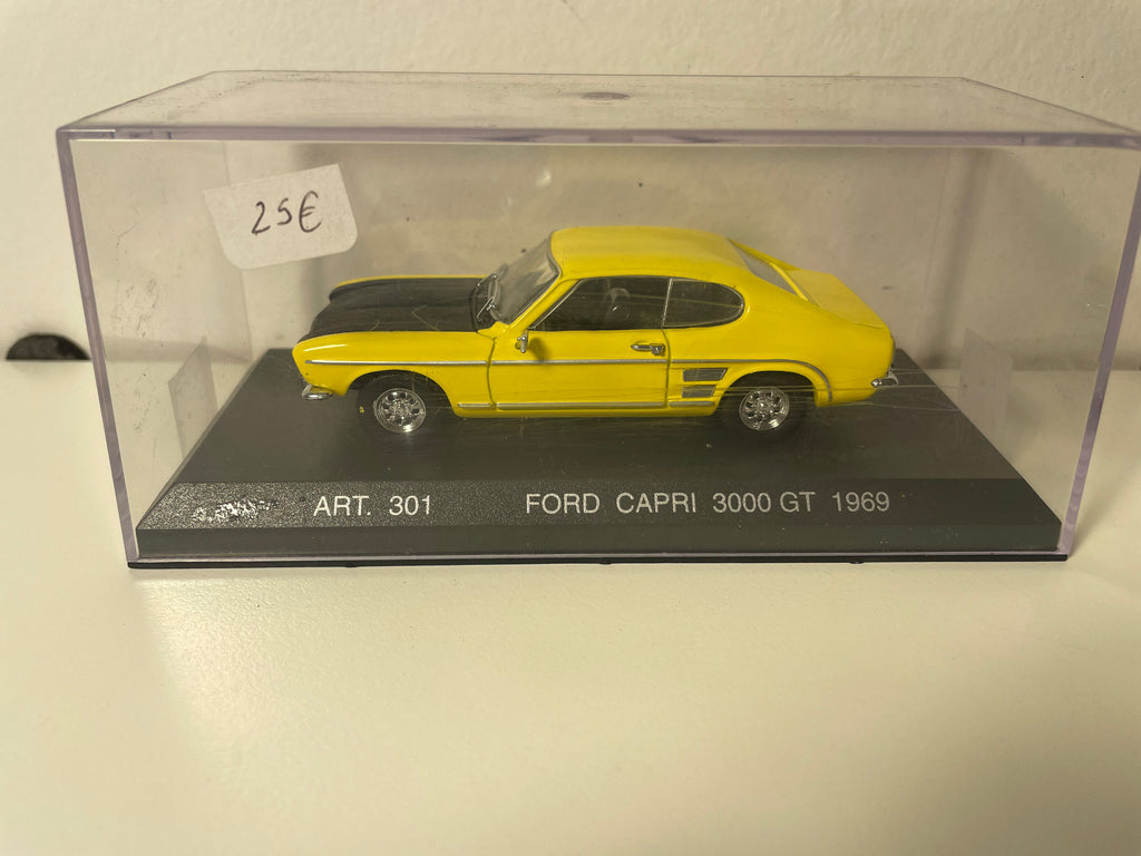 Ford Capri 3000 GT 1969 amarelo e preto (artigo de coleção DetailCars nº 301)