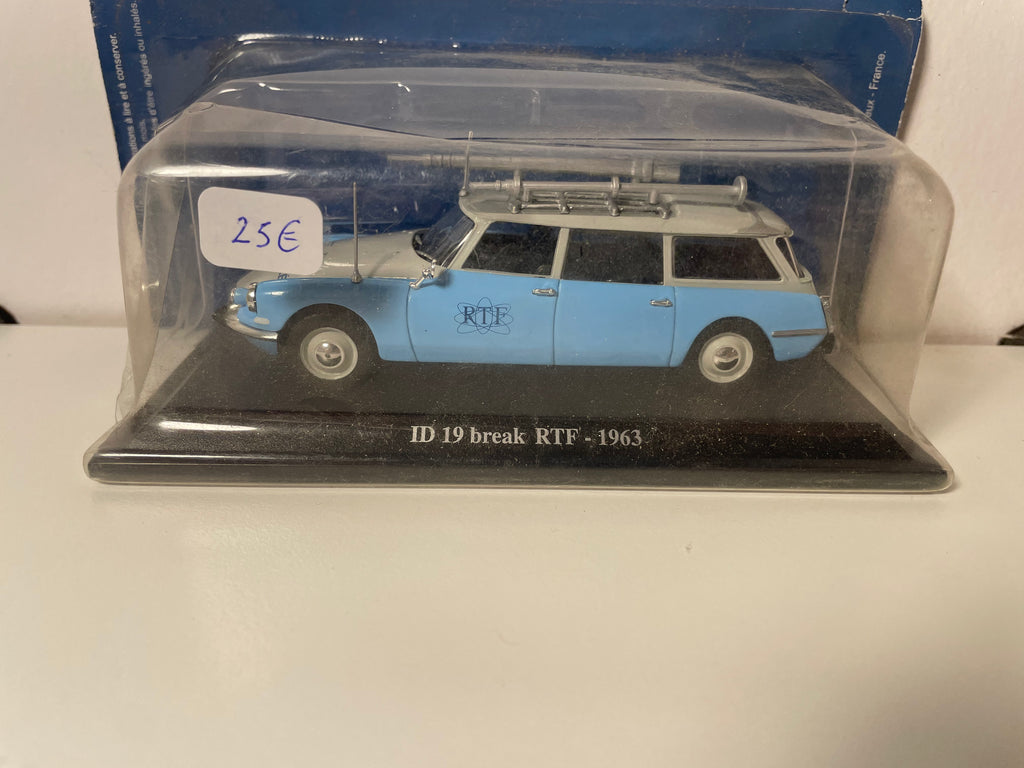Citroën ID 19 break bleue et grise avec galerie - publicité RTF de 1963 (sous blister)