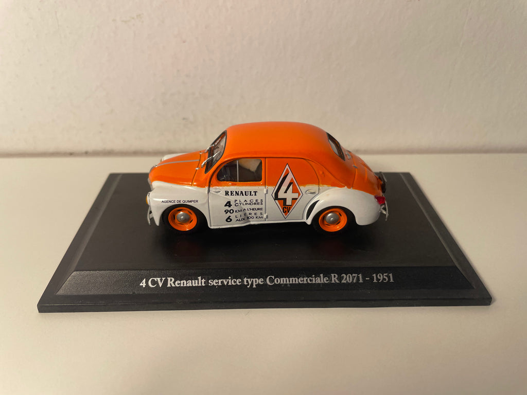 Renault 4 CV orange a wäiss komerziell Service R 2071 vun 1951 - Agentur zu Quimper (29) (blister)