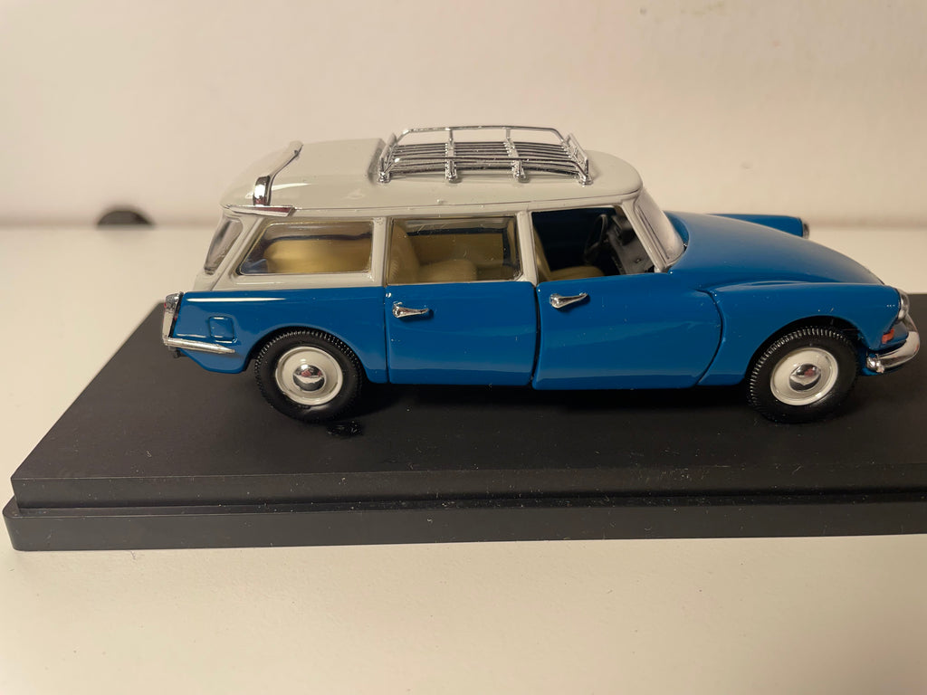 Citroën ID 19 break bleue et toit blanc avec galerie de 1958 - RIO (boite plexi)