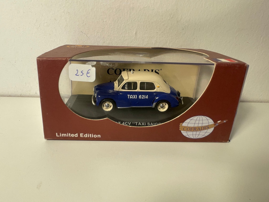 Renault 4 CV niebieska z beżowym dachem - Taxi Saïgon - z 1952 - kolekcja Cofradis ref. COF006 (pudełko plexi)