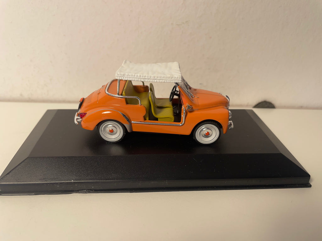 Renault 4 CV décapotable couleur saumonée? 4 places type R 1062 GHIA JOLLY de 1961 (boite plexi)