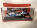 Blauw, wit en rood Renault 17 Gordini nummer 20 - Rally van Monte Carlo 1975