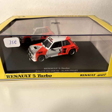 Renault 5 Turbo blanche et orange numéro 5 - rallye du Var 1982 - Alain Prost (coffret boite rectangle)