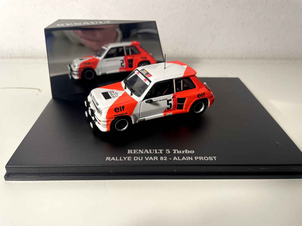 Renault 5 Turbo número 5 blanco y naranja - Rally del Var 1982 - Alain Prost (caja rectangular)