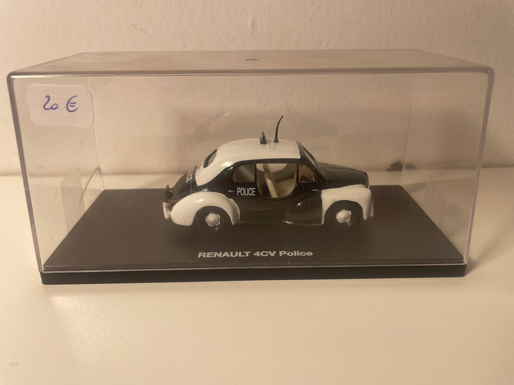 Renault 4 CV nera e bianca POLIZIA (scatola in plexiglas)