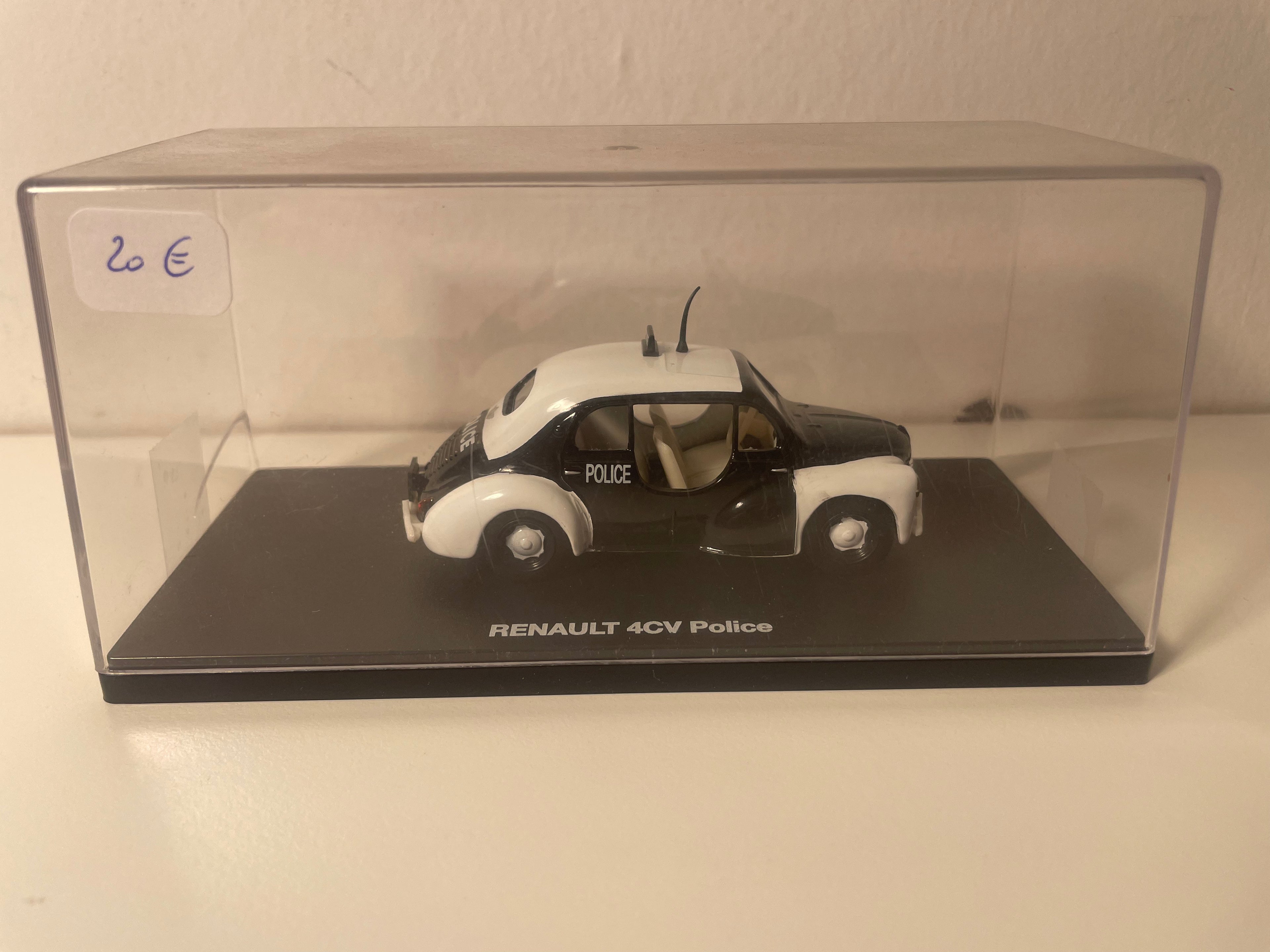 Renault 4 CV nera e bianca POLIZIA (scatola in plexiglas)