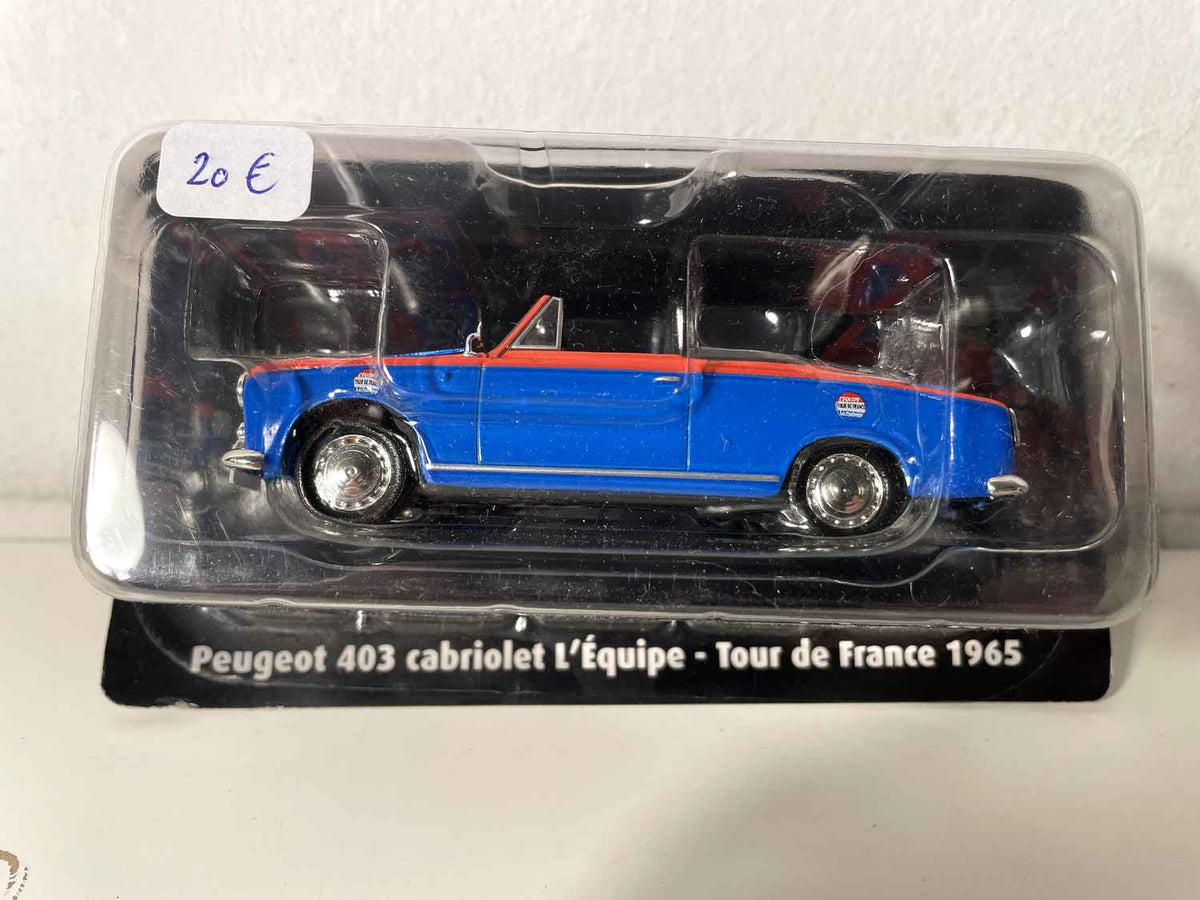 Peugeot 403 descapotable azul y naranja "l'Equipe" del Tour de Francia de 1965