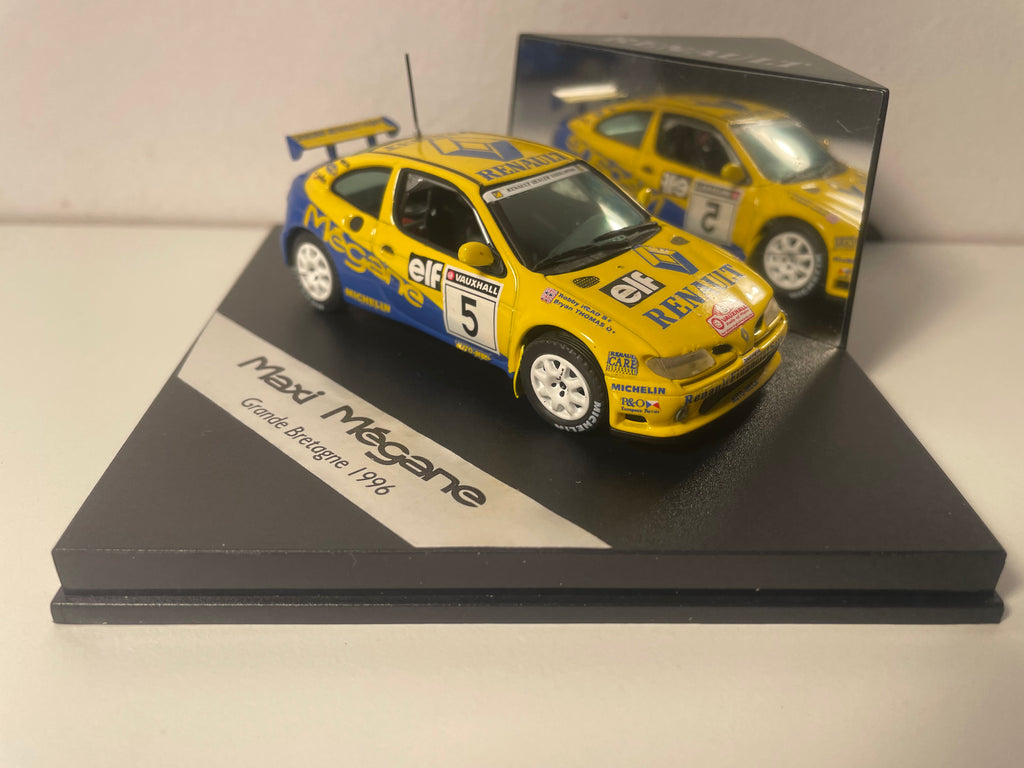 Renault Maxi Mégane jaune et bleu numéro 5 - rallye de Grande-Bretagne de 1996 - VITESSE (boite carrée)