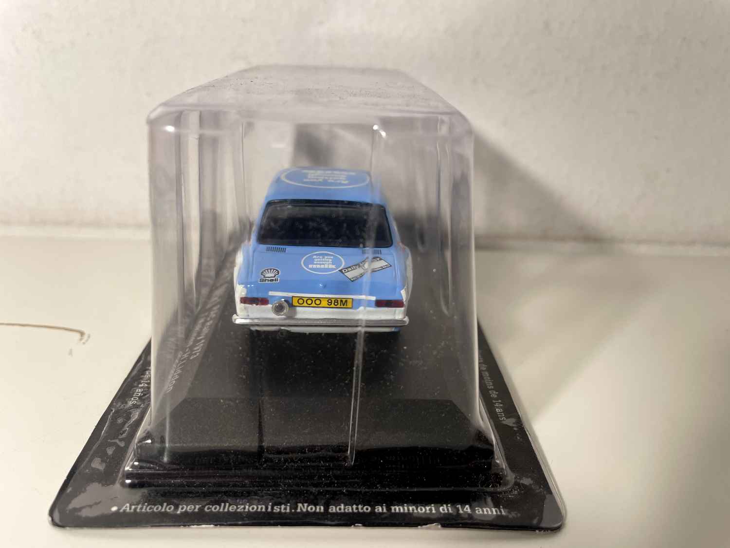 Ford Escort MK1 bleue et blanche numéro 3 - RAC Rally de 1973 (rallye de Grande-Bretagne)