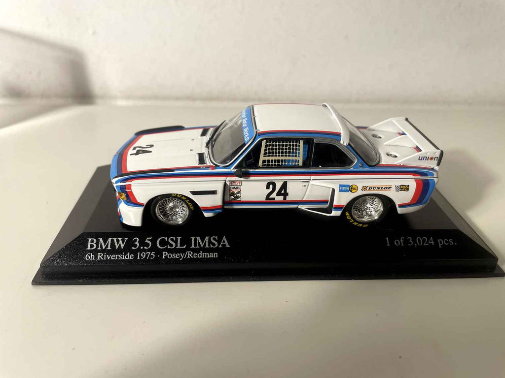 BMW 3.5 CSL IMSA biała, niebieska i czerwona numer 24 - 6 godzin Riverside (Kalifornia) - MINICHAMPS