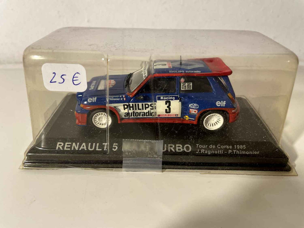 Renault 5 maxi turbo niebieska, biała i czerwona numer - Tour de Corse z 1985 roku