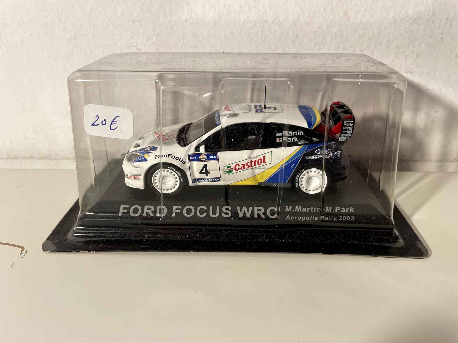 Ford Focus WRC bianca, blu e nera numero 4 - Rally dell'Acropoli del 2003