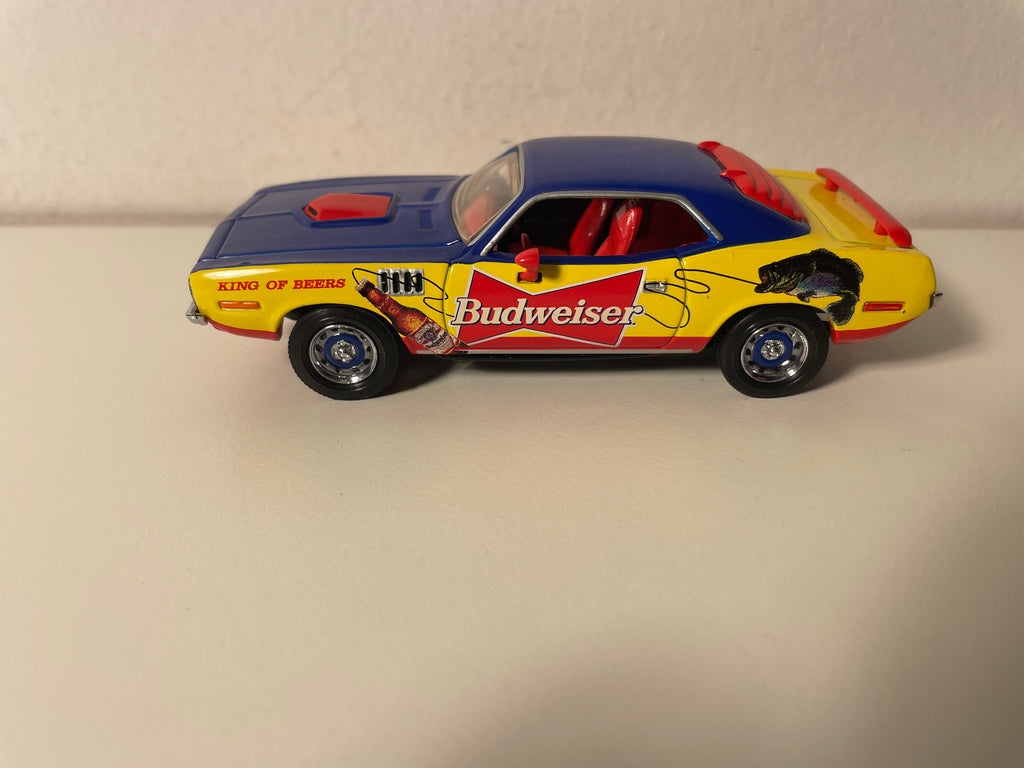 Pontiac GTO giel, blaut an rout - BUDWEISER Bieren - MATCHBOX (am amerikanesche Auto)