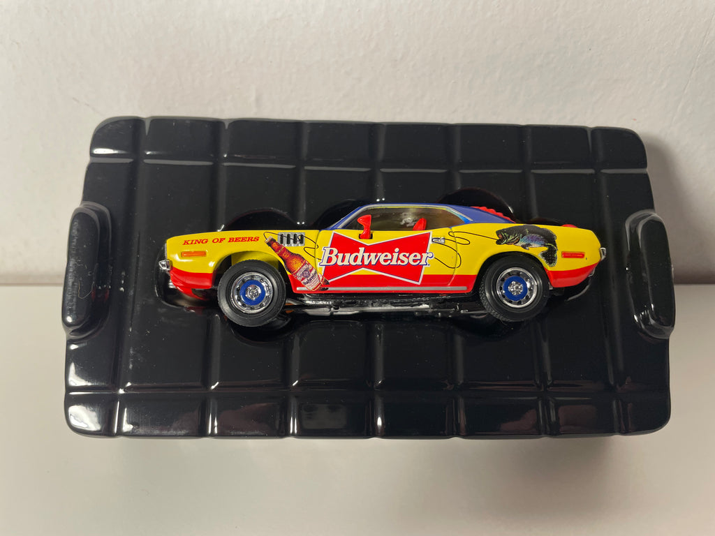 Pontiac GTO giel, blaut an rout - BUDWEISER Bieren - MATCHBOX (am amerikanesche Auto)