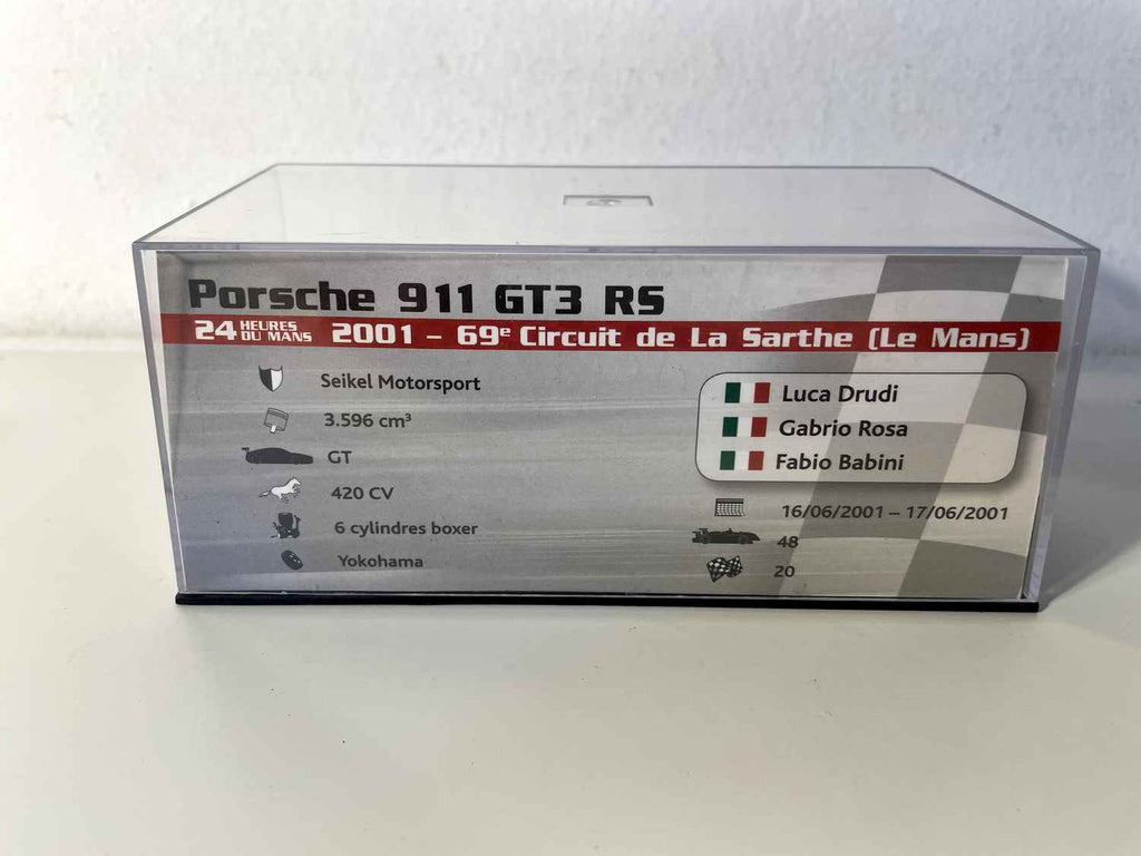Porsche 911 GT3 RS nera e gialla + quadretti numero 83 - 24 ore di Le Mans del 2001