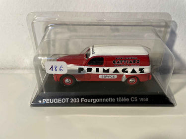 Peugeot 203 fourgonnette tôlée C5 rouge et blanche de 1958 (avec publicité PRIMAGAZ) Bernard Miniatures
