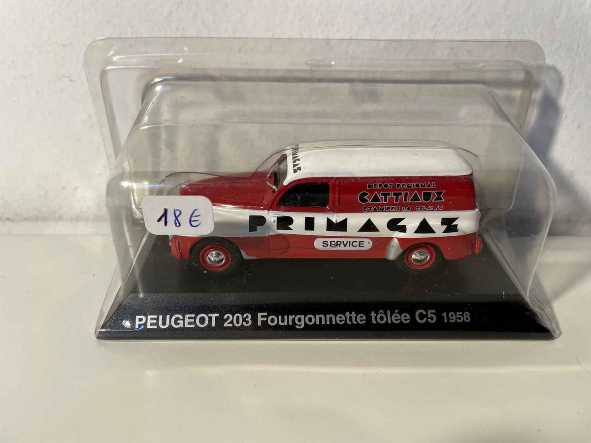 Peugeot 203 fourgonnette tôlée C5 rouge et blanche de 1958 (avec publicité PRIMAGAZ) Bernard Miniatures
