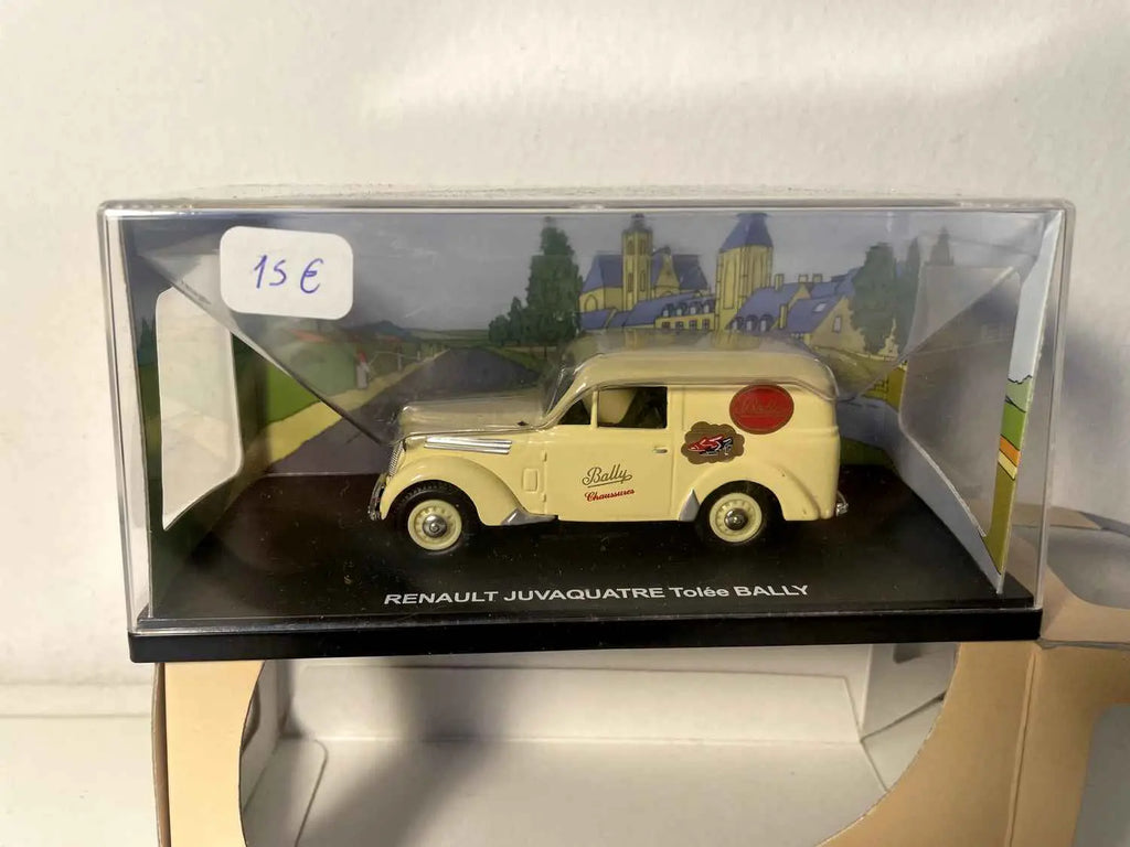 Renault Juvaquatre beige tolée avec publicité BALLY Bernard Miniatures