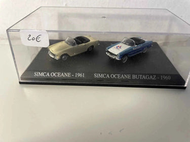 Simca Océane jaune/beige de 1961 + Simca Océane Butagaz bleue et blanche de 1960 (Echelle HO) Bernard Miniatures