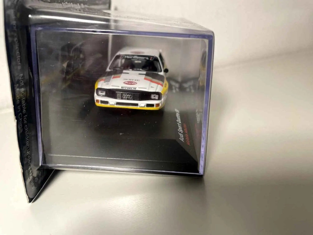 Voiture Miniature Audi Quattro S1 Sport blanche et jaune numéro1 - course de côte de Pikes Peak 1985 (Colorado) - Bernard Miniatures