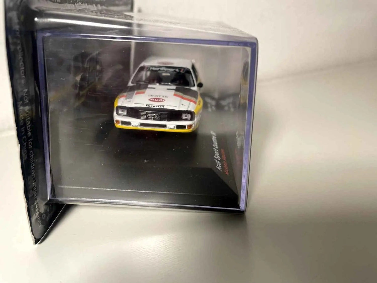 Voiture Miniature Audi Quattro S1 Sport blanche et jaune numéro1 - course de côte de Pikes Peak 1985 (Colorado) - Bernard Miniatures