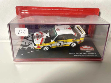 Voiture Miniature Audi Quattro Sport blanche et jaune numéro 3 - rallye de Monté-Carlo de 1985 - Bernard Miniatures